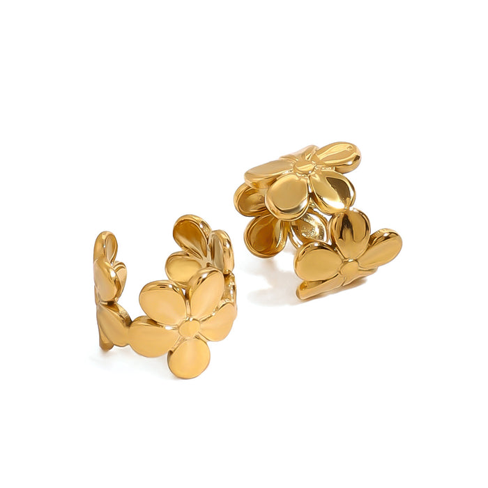 Wholesale Stainless steel flower earrings with high-end feel, no ear holes, ear bone clip, titanium steel earrings