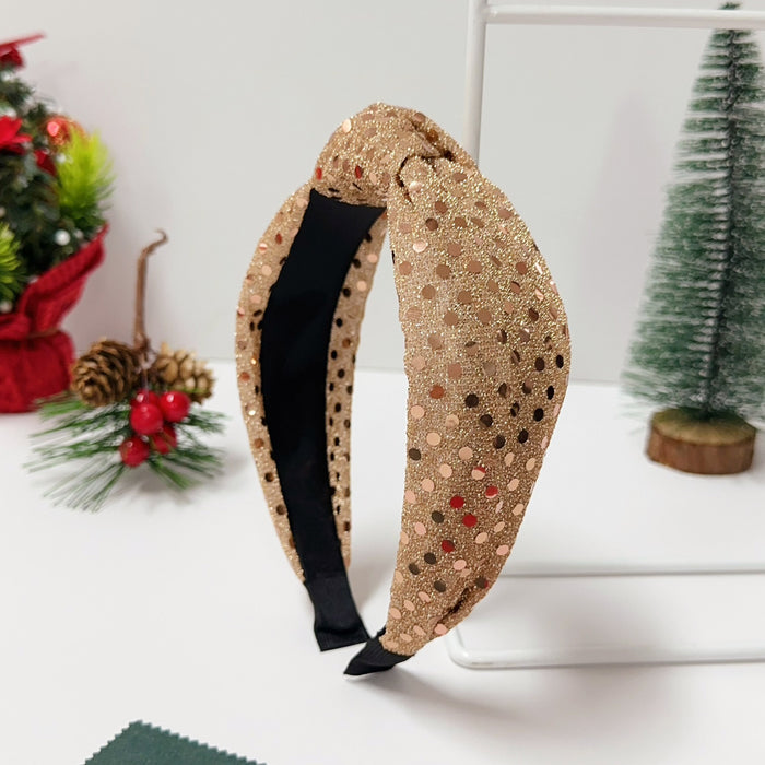 Wholesale Polka dot sequin knotted headband mesh wide-brimmed high skull headband Christmas atmosphere headdress