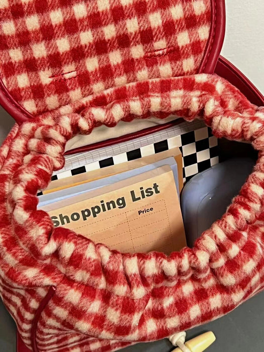 Wholesale Retro red checkered small backpack, mini travel lightweight portable backpack, backpack