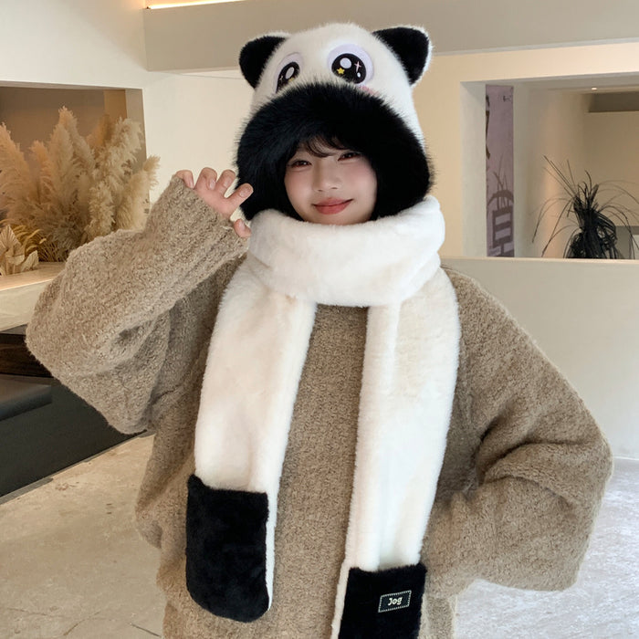 Wholesale Cute cartoon panda hat f and gloves all in one