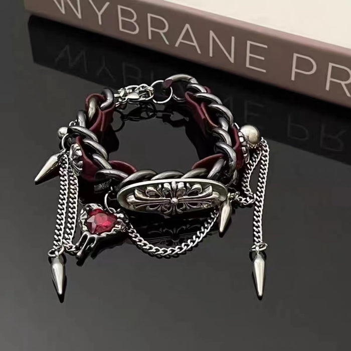 Wholesale Metallic leather bracelet punk niche heart-shaped bracelet