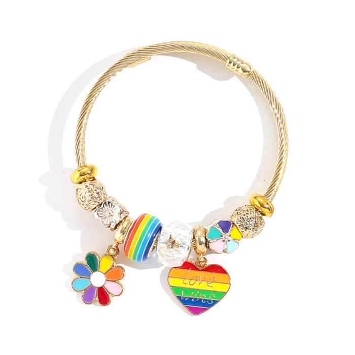 Wholesale Colorful stainless steel Rainbow Series love balloon Charms Bracelet