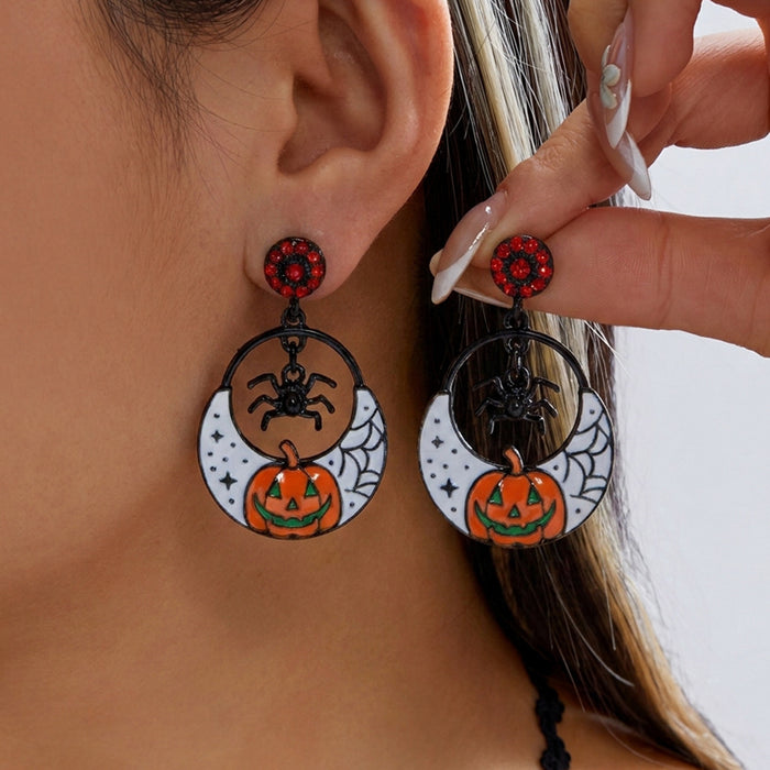 Wholesale Dark Drip Oil Rhinestone Earrings Skull Pumpkin Bat Design Alloy Party Wear