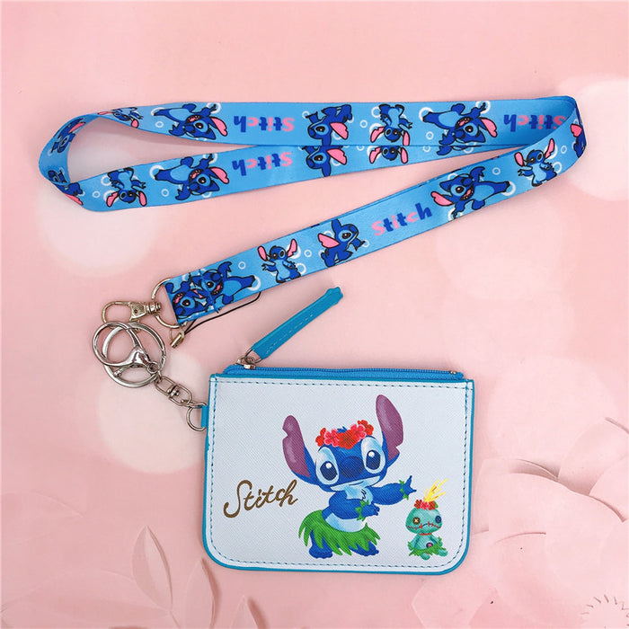 Wholesale PU Cartoon Printing with Key Chain Lanyard Card Holder Coin Purse JDC-WT-YaLL017