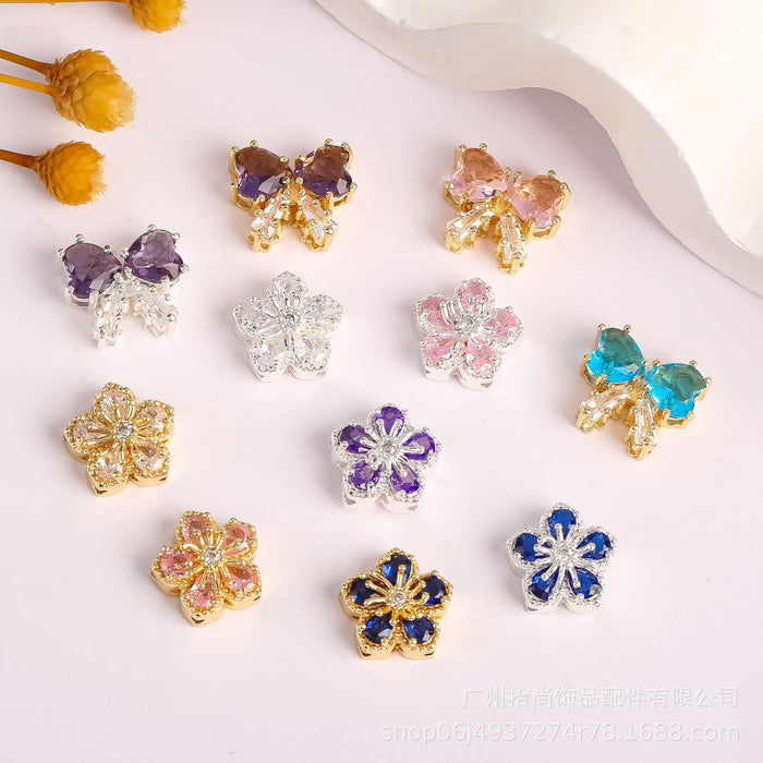 Wholesale Colored inlaid zircon with five petals of flowers, scattered beads, butterfly knots, heart-shaped zircon DIY handmade