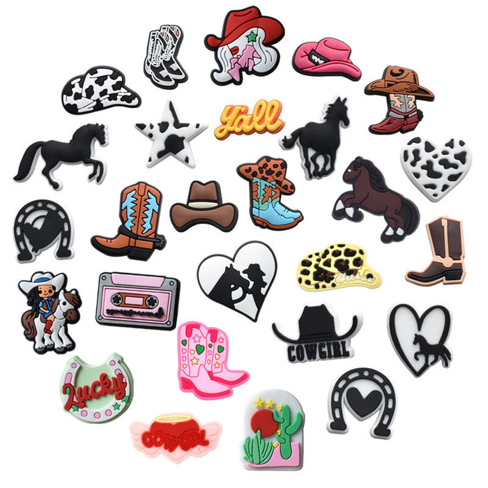 Wholesale 100 PCS PVC Cartoon Western Cowboy Style Cow Pattern DIY Shoe Buckle JDC-SC-RYY005