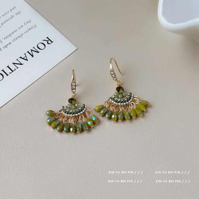 Wholesale Water droplet artificial crystal tassel earrings, niche ear accessories