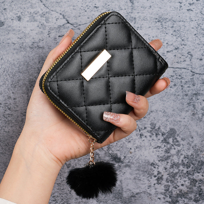 Wholesale Urban simple style coin purse card bag rhombus fur ball mini bag women' s bag