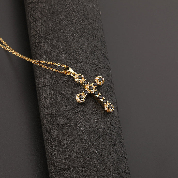 Wholesale Copper Inlaid Zircon Cross Pendant Necklace JDC-NE-ShangY035