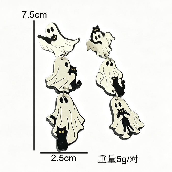 Wholesale Trendy  Ghost Black Cat Acrylic Earrings Cute Cartoon Print Party Gift