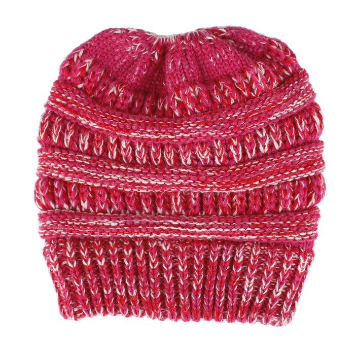 Wholesale Winter Multicolor knitted hat for women with a ponytail opening.