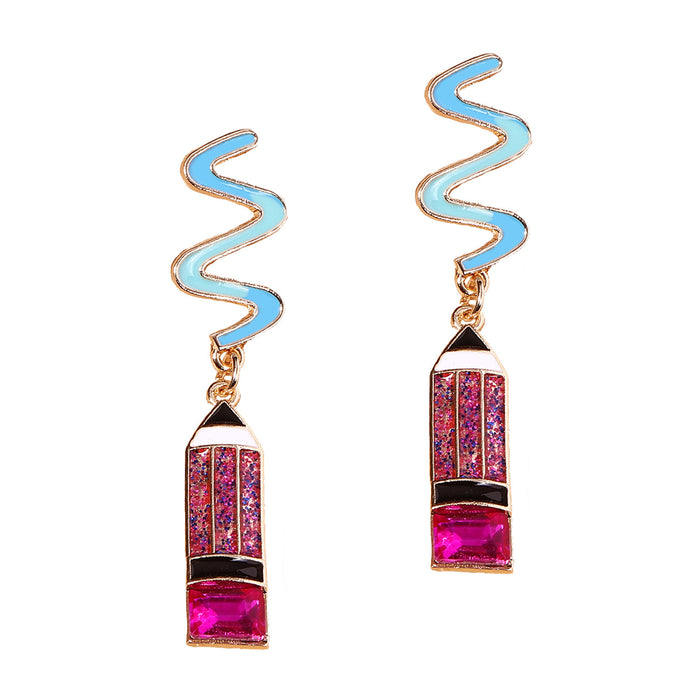 Wholesale long colored diamond pencil earrings alloy oil dripping crayon earrings