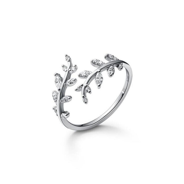 Wholesale S925 Sterling Silver Ring Diamond Leaf Branch Open Ring