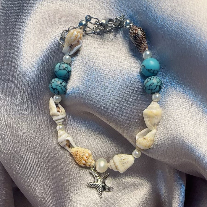 Wholesale New popular conch rice bead turquoise beach starfish pendant shell bracelet