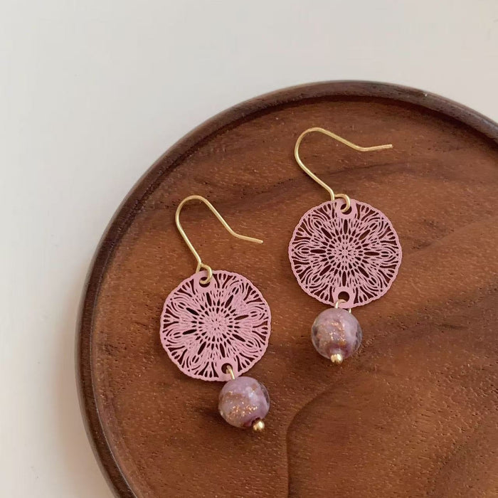 Wholesale Purple Window Glass Bead Earrings Ear Hook Earrings
