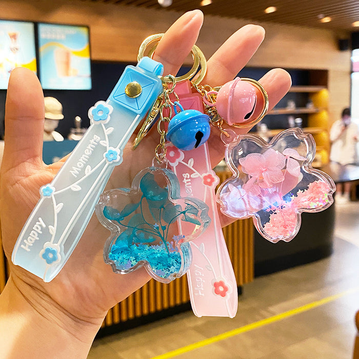 Wholesale Oil-flowing Quicksand Sakura Keychain