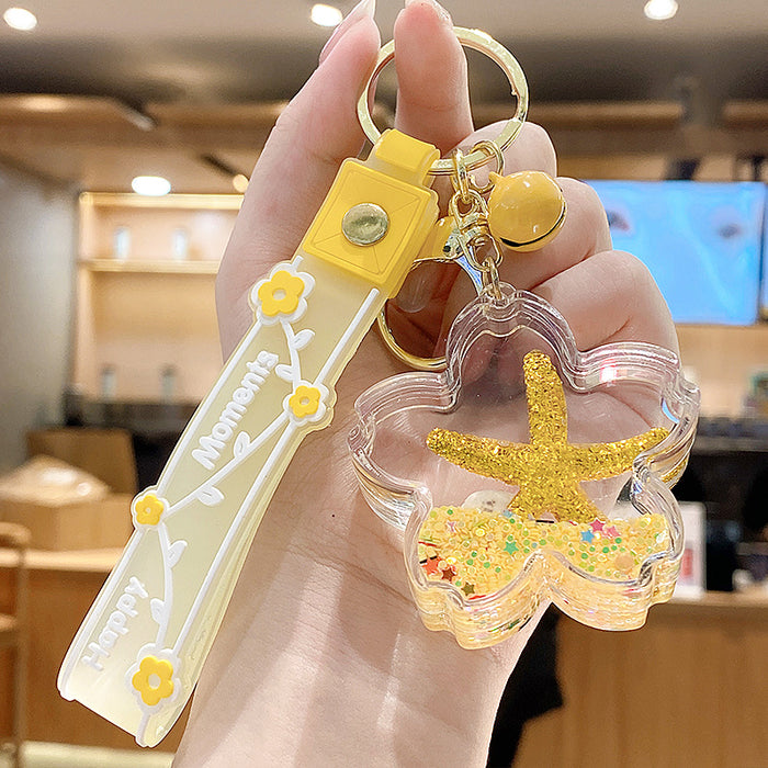 Wholesale Starfish Oil Flow Bottle Keychain Acrylic Pink Gift Bag Charm