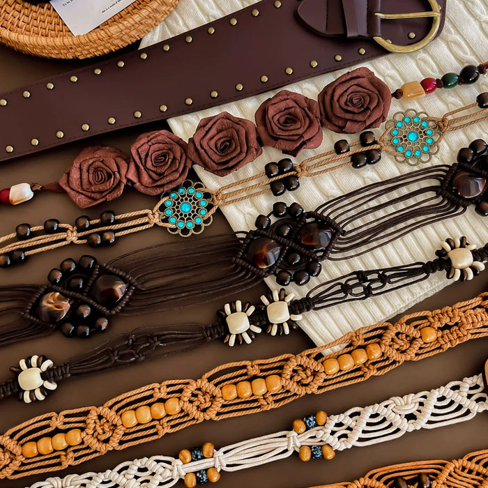 Wholesale Boho Woven Waist Belt For Women Retro Butterfly Design Belt Dress Accessory Summer Vacation Style