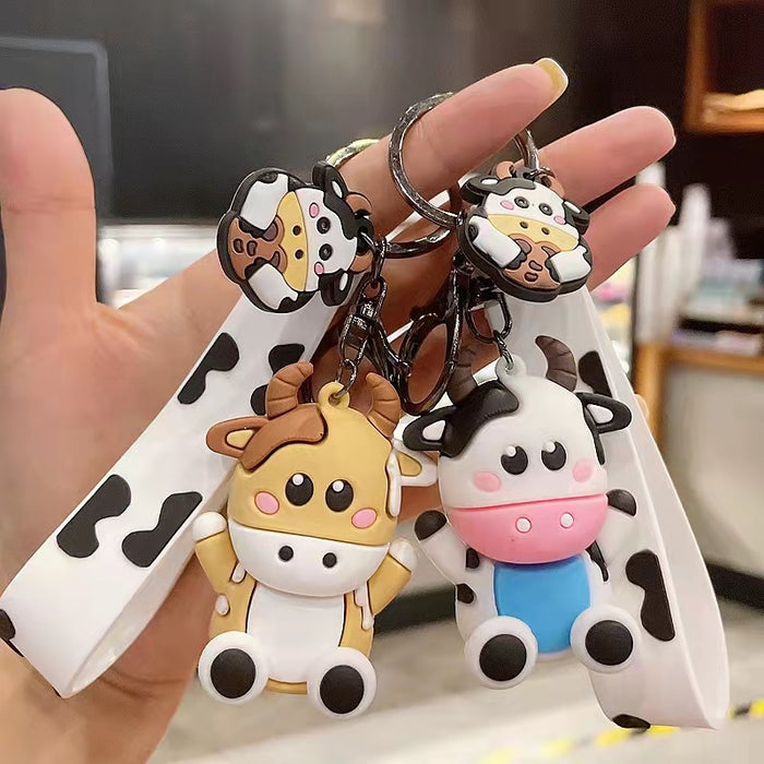 Wholesale Cute Cartoon Cow Doll Keychain Simple Car Doll Keychain Student Couple School Bag Key Pendant