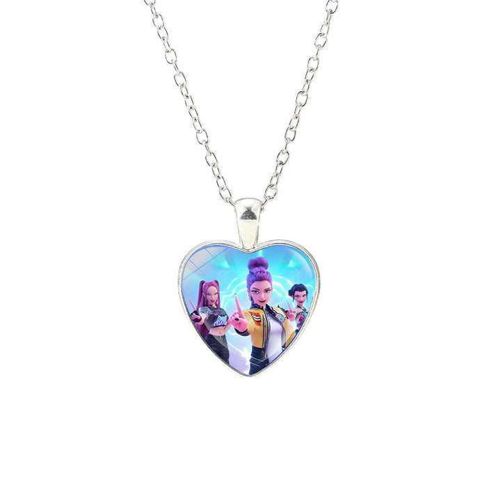 Wholesale Anime Kpop glass heart pendant Necklaces