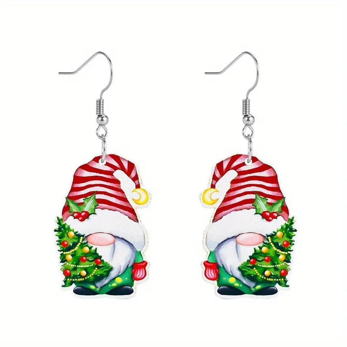 Wholesale Christmas Tree Elk Dwarf Santa Claus Pendant Wooden Earrings JDC-ES-WenT029