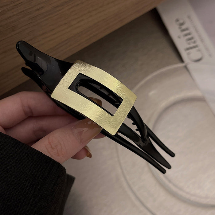 Wholesale High end geometric metal brushed large temperament hair with multi grip clip and hairpin headband