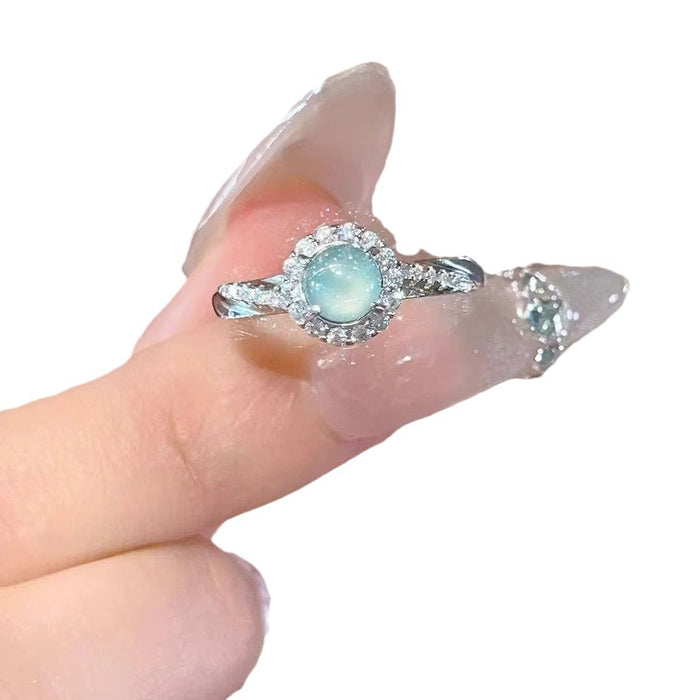 Wholesale Diamond-encrusted Aqua Blue Egg Ring Finger Ring Fashionable Finger Ring