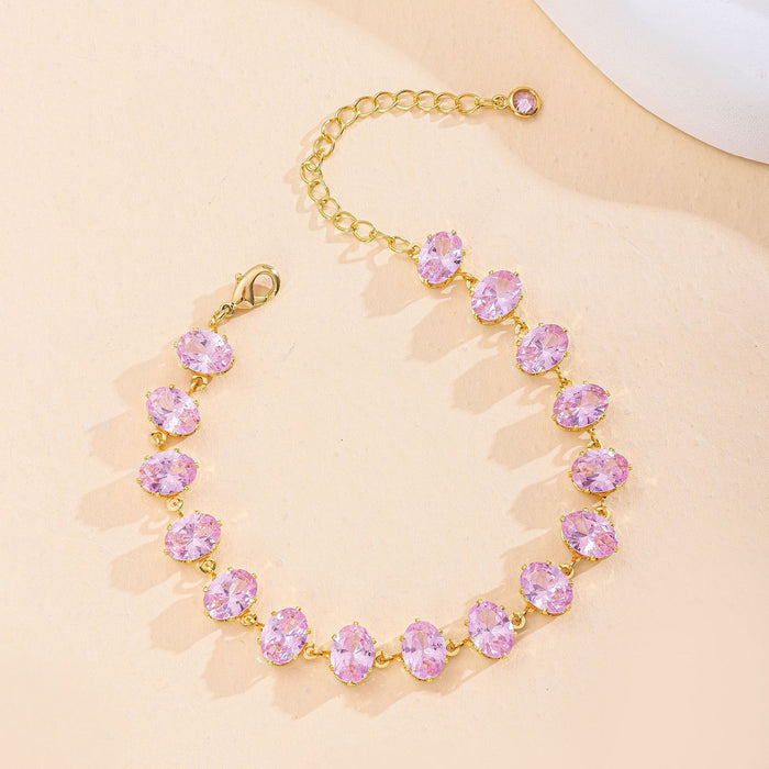 Wholesale Pink Bracelet with Gold Base,  Oval Trendy Style Sweet and Zircon