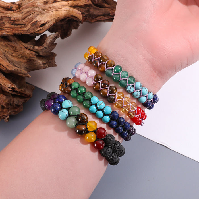 Wholesale Double layered volcanic stone woven adjustable bracelet with hand rope