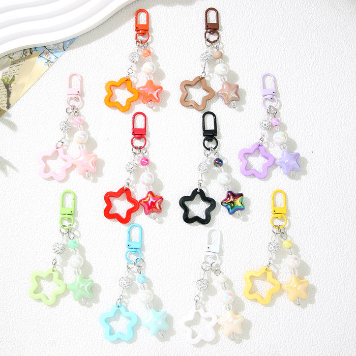 Wholesale Acrylic Star Keychain Black Handmade Beaded Bag Charm Fashion Accessory MOQ≥2
