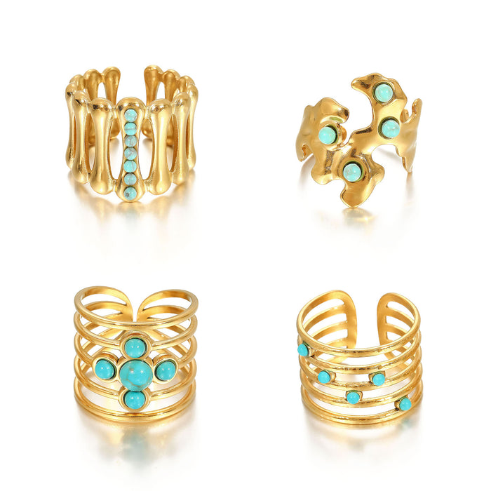 Wholesale Stainless Steel Gold Turquoise Rings