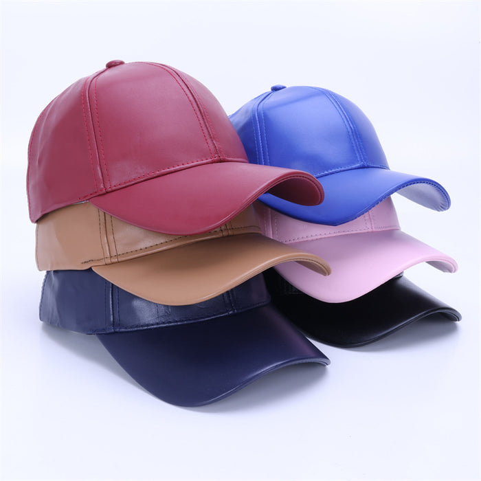 Wholesale Solid color leather baseball cap for outdoor casual men and women, couple sun shading baseball cap