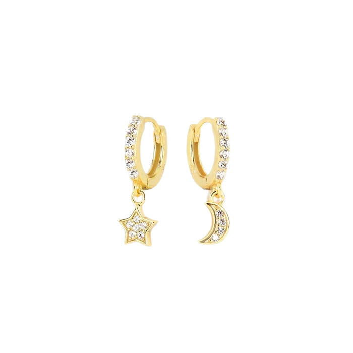 Wholesale Real gold copper set with zircon and full diamond earrings, single ear set, circle set with diamond earrings