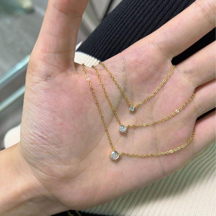 Wholesale Necklace Sterling Silver Plated 14K Gold Classic Four Claw Flash Diamond Necklace