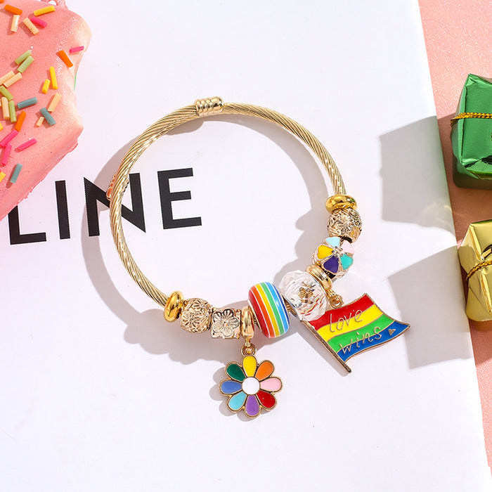 Wholesale Colorful stainless steel Rainbow Series love balloon Charms Bracelet