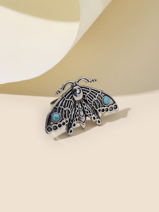 Wholesale Vintage moth insect personality ring exaggerated inlay gem punk ring