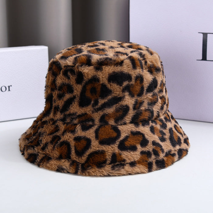 Wholesale Women's Leopard Print Bucket Hat Cloche Hat, Plush Bucket Hat for Women