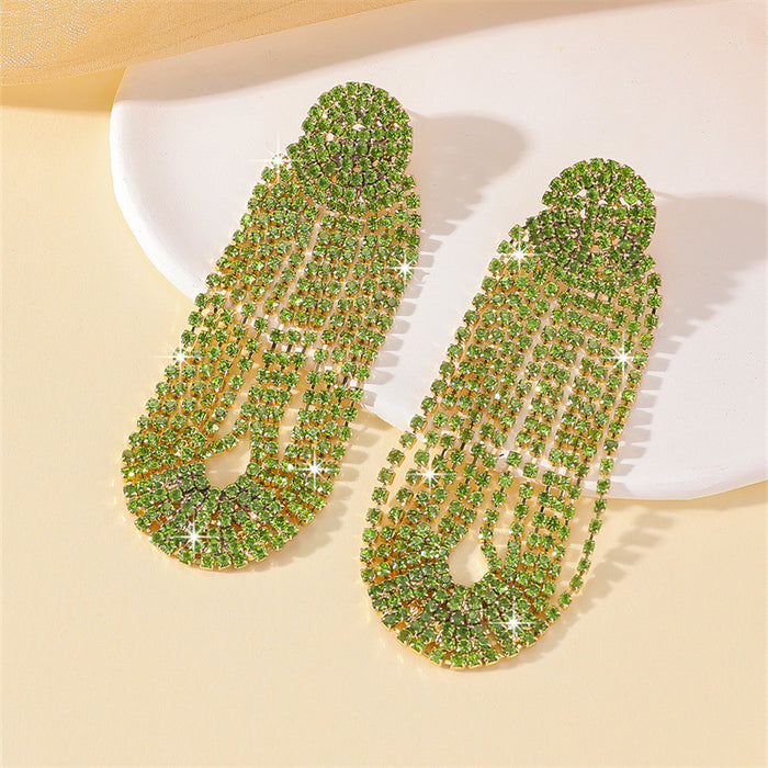 Wholesale Vintage Tassel Sparkly Light Green Rhinestone Statemente Earrings MOQ≥2