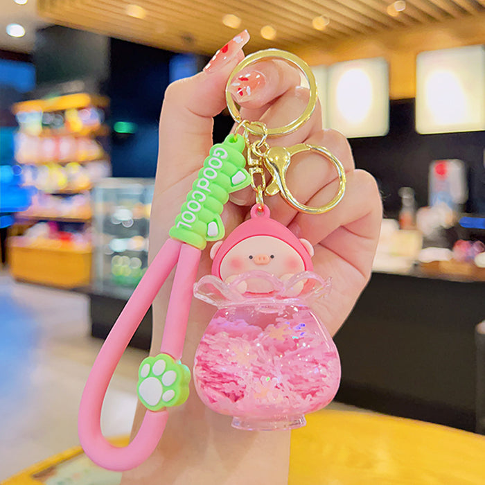 Wholesale Peach Piglet Quicksand Acrylic Keychains JDC-KC-YDao105