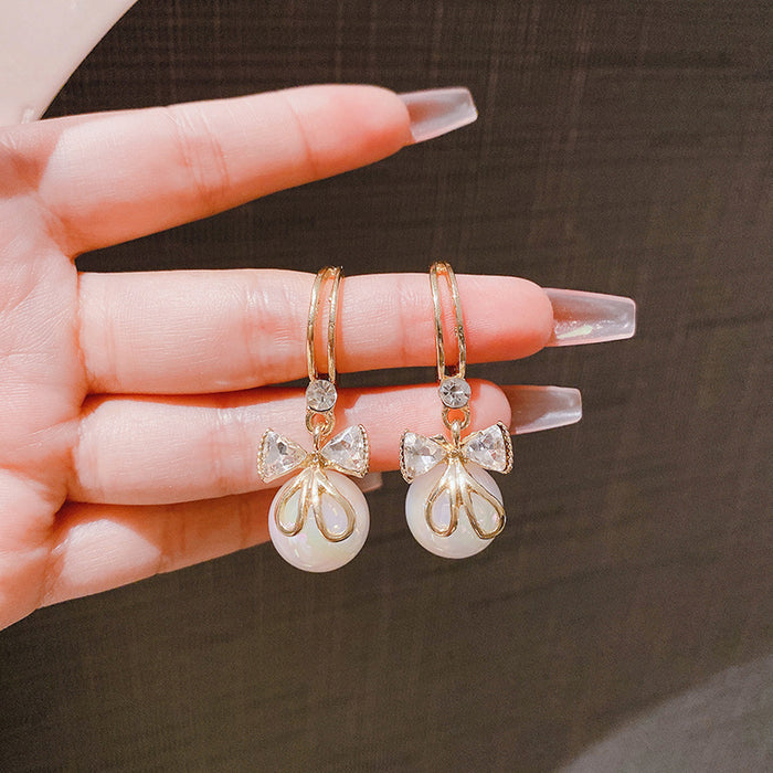 Wholesale Bow Sparkling Diamond Pearl Earrings