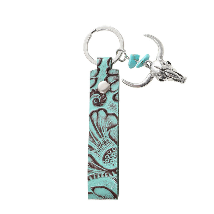 Wholesale Genuine Leather Retro Keychain with Handmade Textured Design