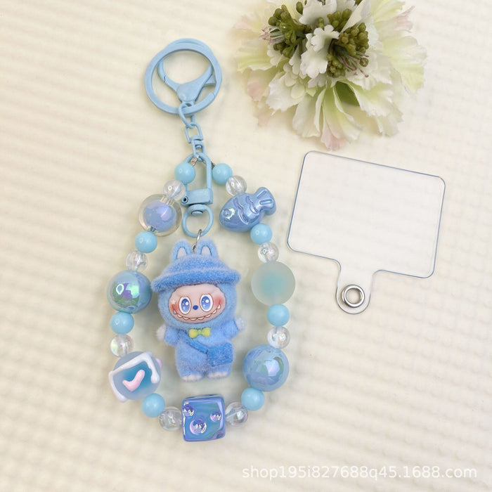 Wholesale Flocked Baseball Cap Colorful Beaded Mobile Phone Chain Keychain Bag Doll Pendant Accessories