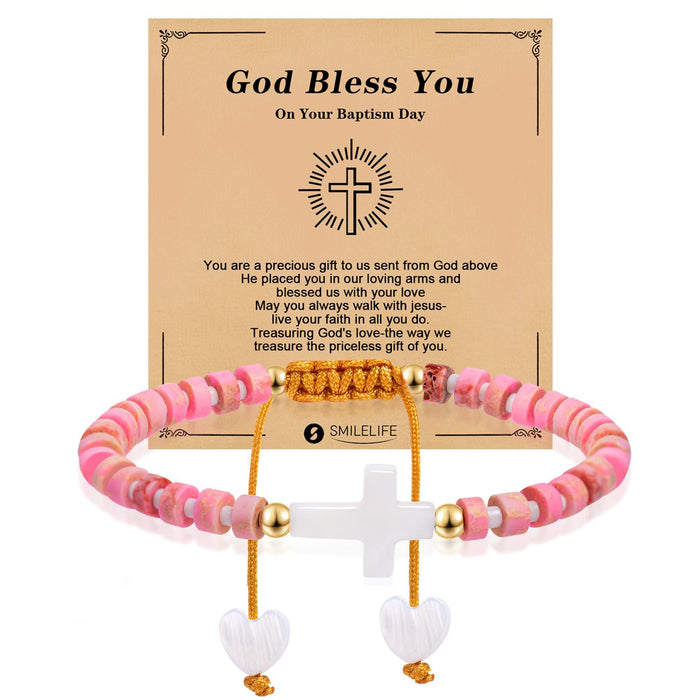 Wholesale Hand-Woven Bracelet Heart
Pendant Spacer Gold Beads Blessing Card Stretchable Cross Woven Bracelet