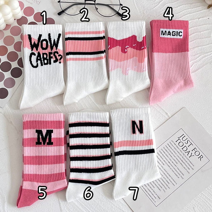 Wholesale Cotton White Letter Women's Long Socks JDC-SK-PengC004