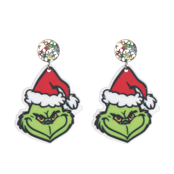 Wholesale Christmas Earrings Handmade DIY Cartoon Funny Puppy Green Acrylic Pendant Earrings