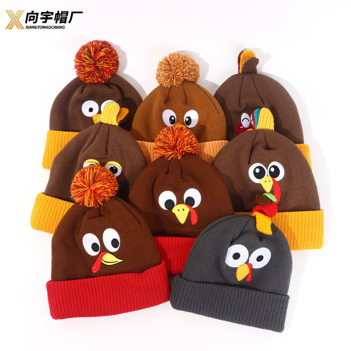 Wholesale Autumn and Winter New Kidsren' s Acrylic Knitted Hat Thanksgiving Family Warm Personalized Turkey Hat Female Couple Woolen Hat