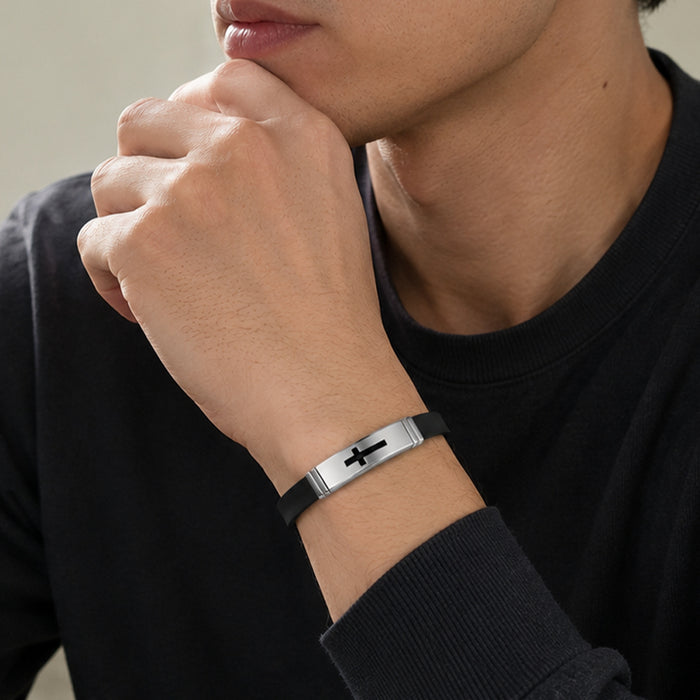 Wholesale Stainless Steel Cross Design Men' s Bracelet - Adjustable Everyday Wear