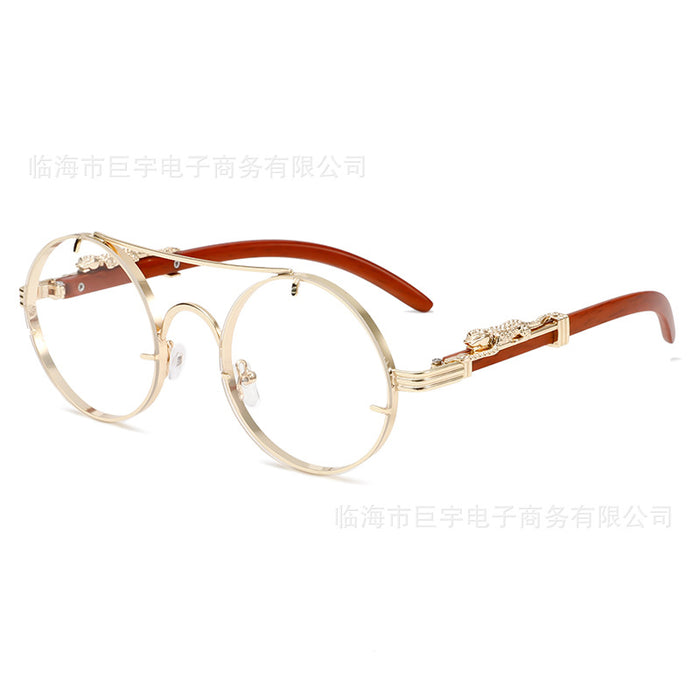 Wholesale New Retro Double Beam Leopard Head Sunglasses Fashion Trend Personalized Round Frame Sunglasses