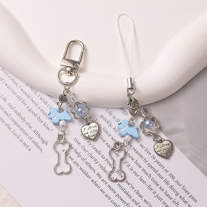 Wholesale Blue puppy phone chain pendant bag pendant keychain heart pendant