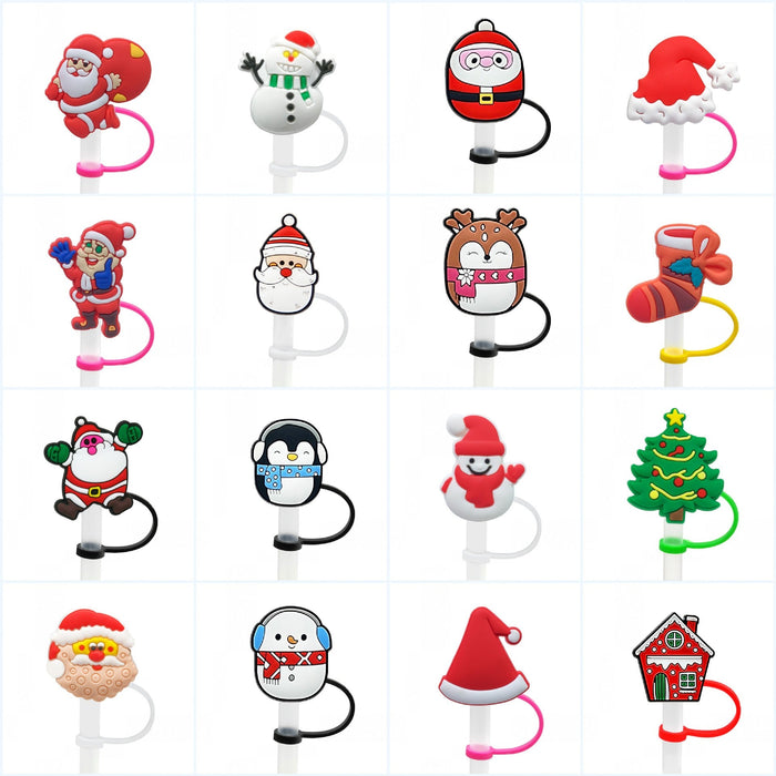 Wholesale Cartoon Christmas Santa Claus Christmas Trees Snowman Silicone Dustproof Straw Plugs JDC-SCR-KuaJi016